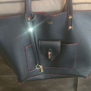 Tutilo Black Tote with Red Contrast Stitching